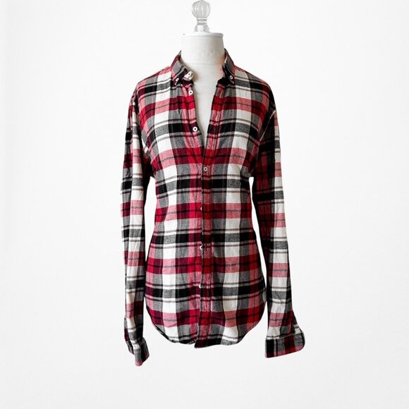 Zara Men's Checkered Plaid White Red Black Button Down Front Shirt Size M - Picture 3 of 6